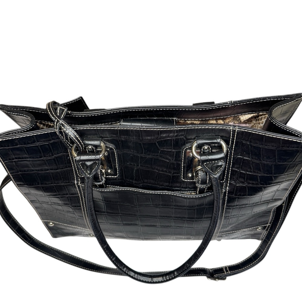 Wilsons Leather Black Croc-Embossed Tote Bag with Snake Print Accents - Picture 12 of 16